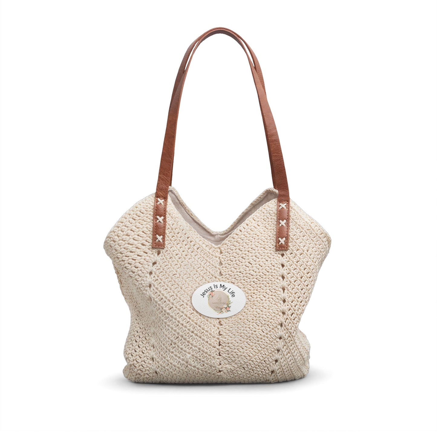 Crochet Straw Shoulder Bag — Boho Beach Tote with Leather Straps