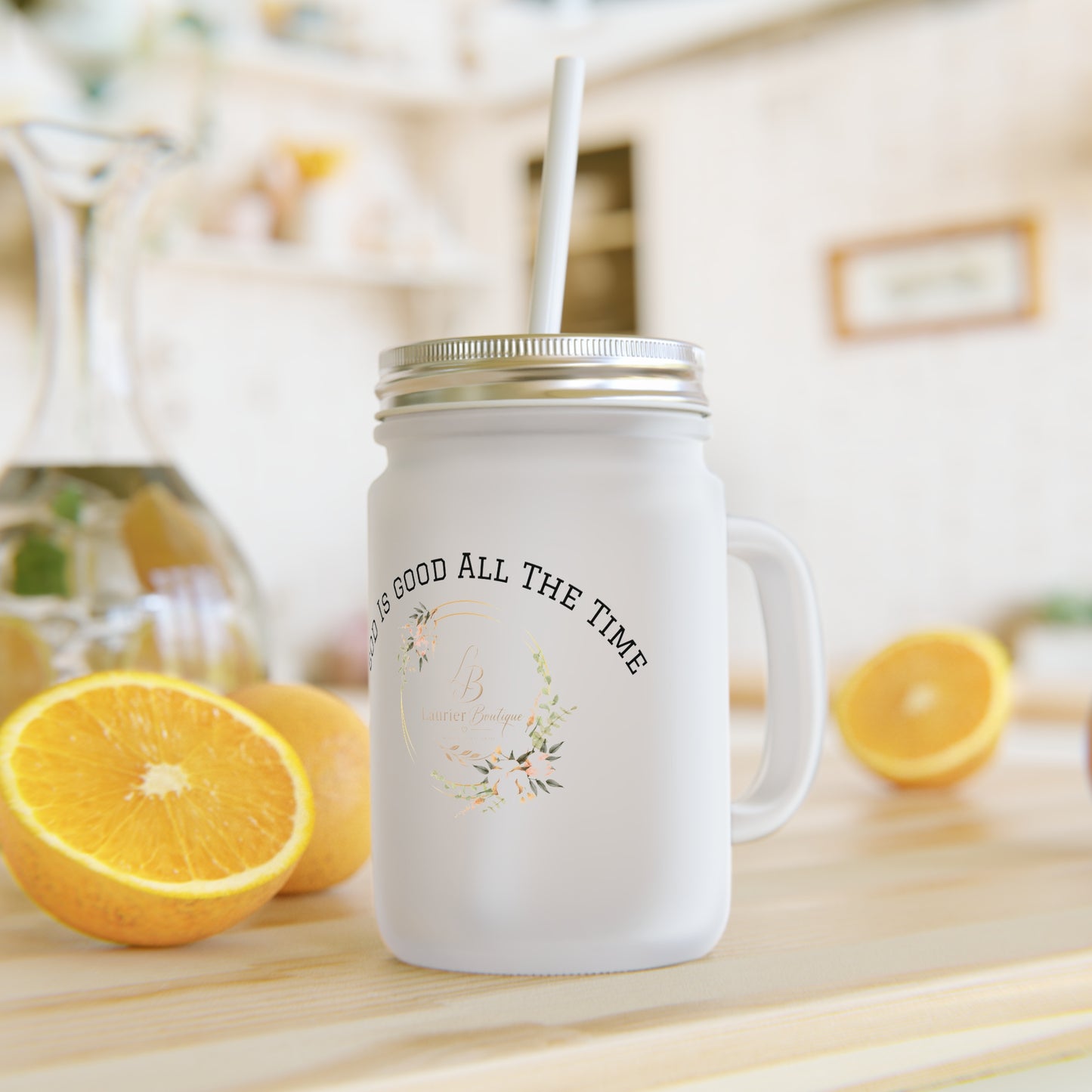 God Is Good All The Time Mason Jar Tumbler – Floral Faith Mason Jar with Straw