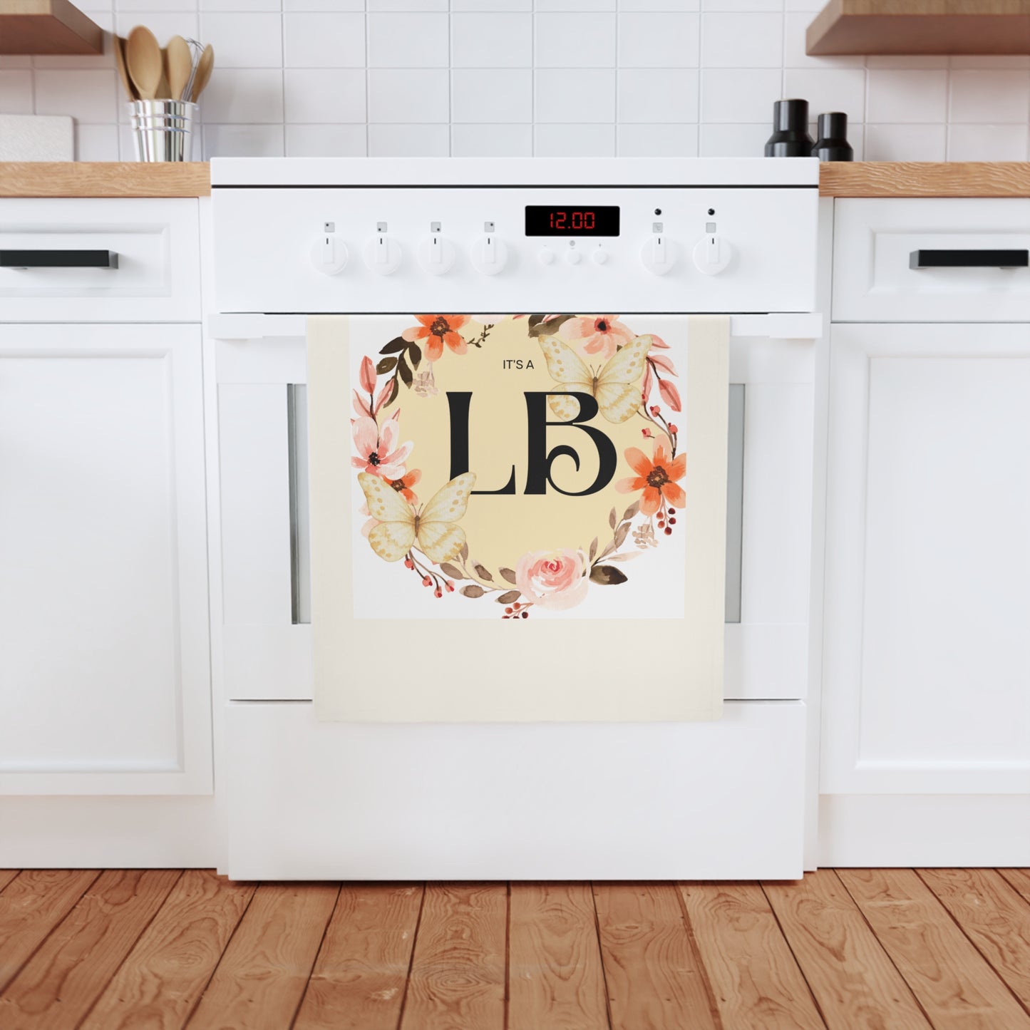 Floral "Jesus Loves You" Monogram Tea Towel — Personalized Initial Kitchen Towel