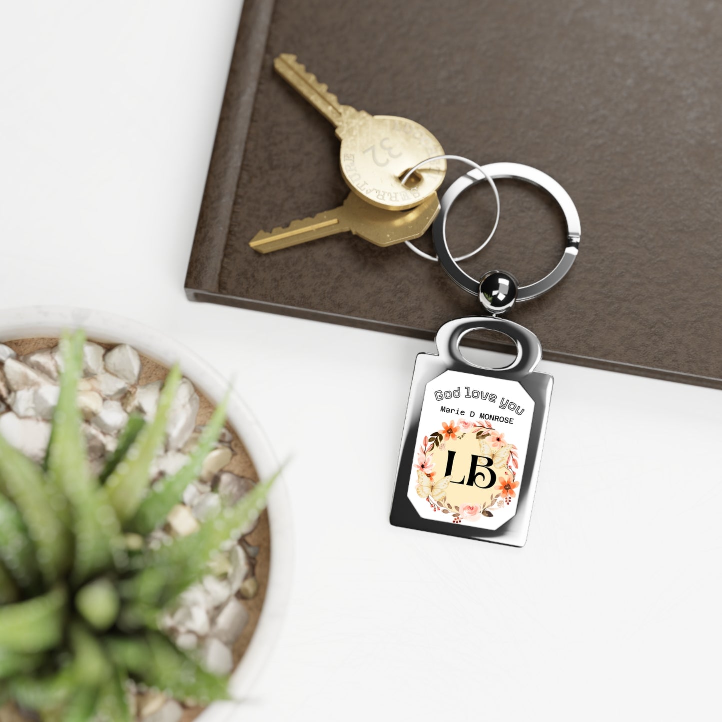Personalized Floral Monogram Photo Keyring