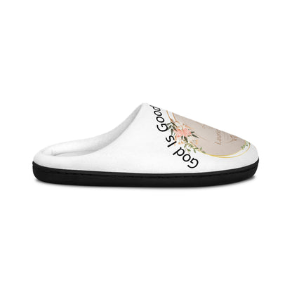 Men's Indoor Slippers — Floral Monogram 'God Is Good All The Time' Comfort Slides