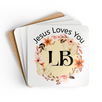 Jesus Loves You Floral Monogram Coasters (Set of 4)