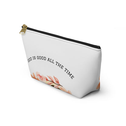 Floral Scripture Accessory Pouch — "God Is Good All The Time" T‑Bottom Makeup Bag