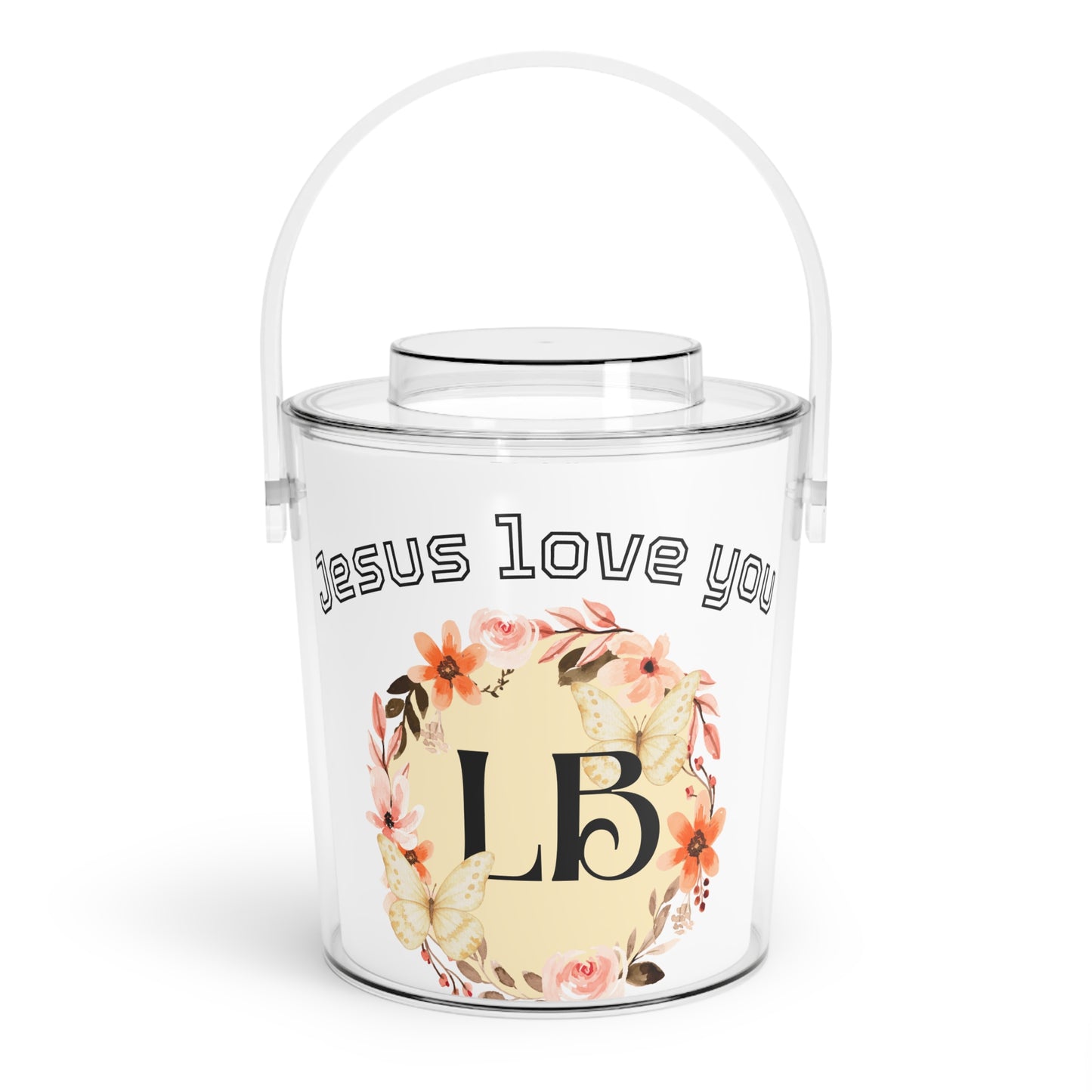Jesus Love You Floral Monogram Ice Bucket with Tongs