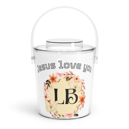 Jesus Love You Floral Monogram Ice Bucket with Tongs