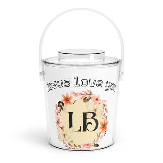 Jesus Love You Floral Monogram Ice Bucket with Tongs