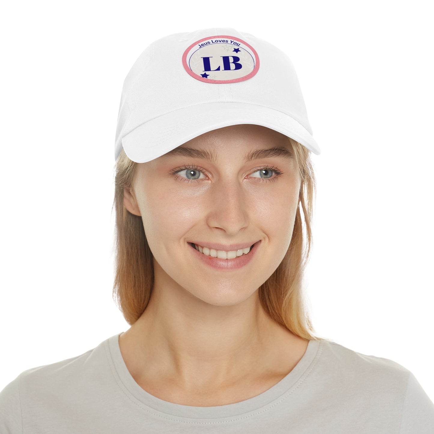 Round Leather Patch Dad Hat — "LB" Logo with "Jesus Loves You" Accent