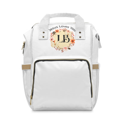 Jesus Loves You Floral Monogram Diaper Backpack