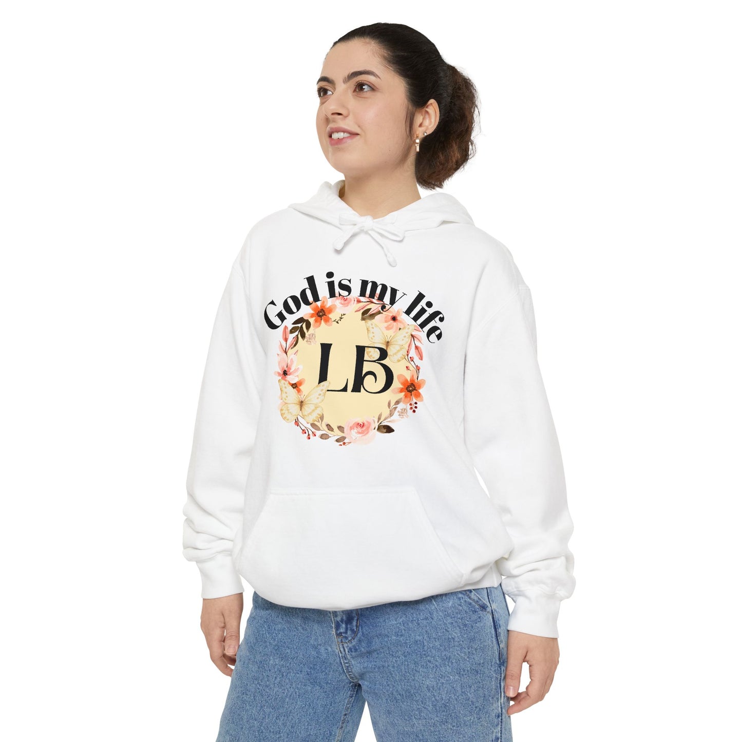 Christian Floral Hoodie — "God is my life" Monogram Sweatshirt