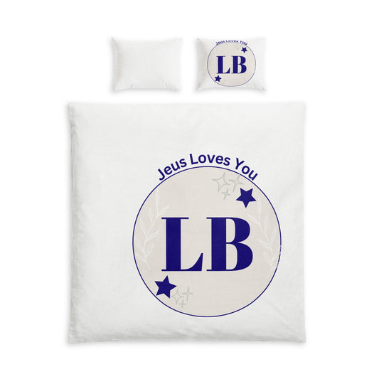 LB Floral Monogram Cotton Bed Set – Faith-Inspired Duvet & Sham