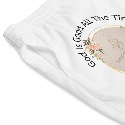 Beach Shorts — "God Is Good All The Time" Floral Faith Swim Trunks