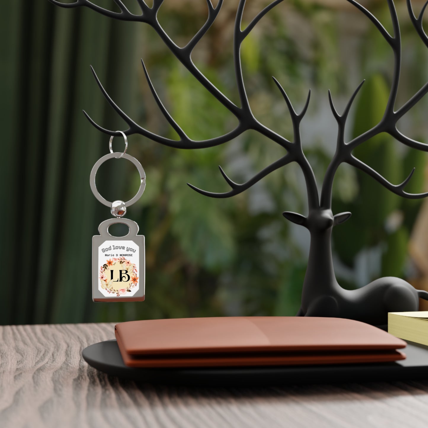 Personalized Floral Monogram Photo Keyring