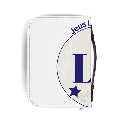 'Jesus Loves You' Bible Cover – Navy & White Monogram