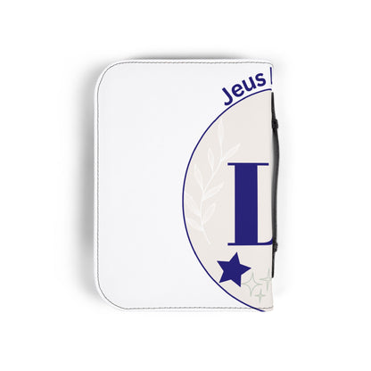 'Jesus Loves You' Bible Cover – Navy & White Monogram