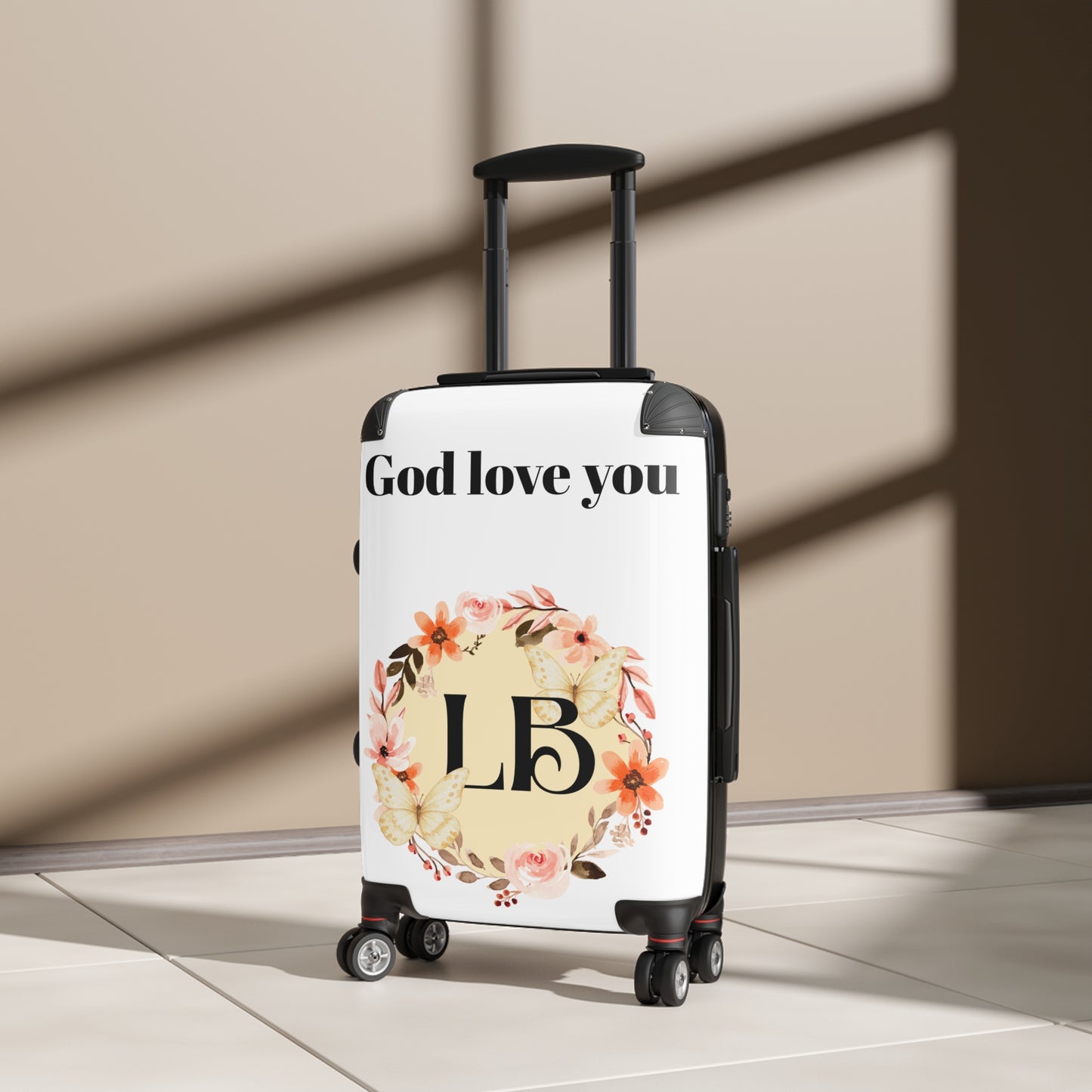 God Love You Floral Monogram Suitcase