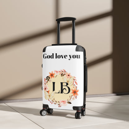 God Love You Floral Monogram Suitcase