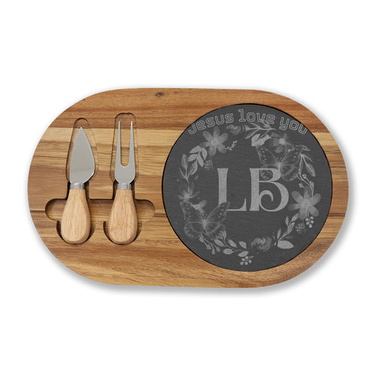 'Jesus Love You' Floral Monogram Cheese Set