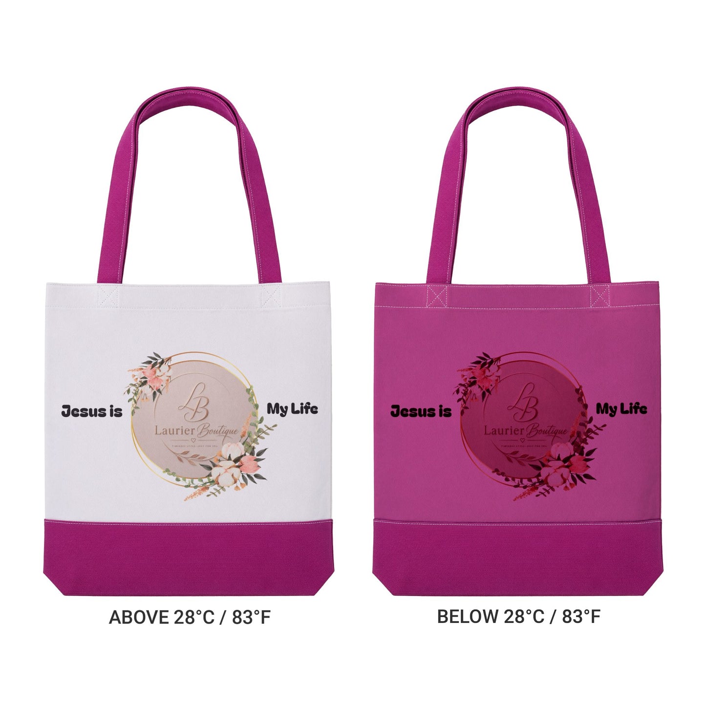 Thermochromic Tote Bag — "Jesus is My Life" Color-Changing Floral Tote