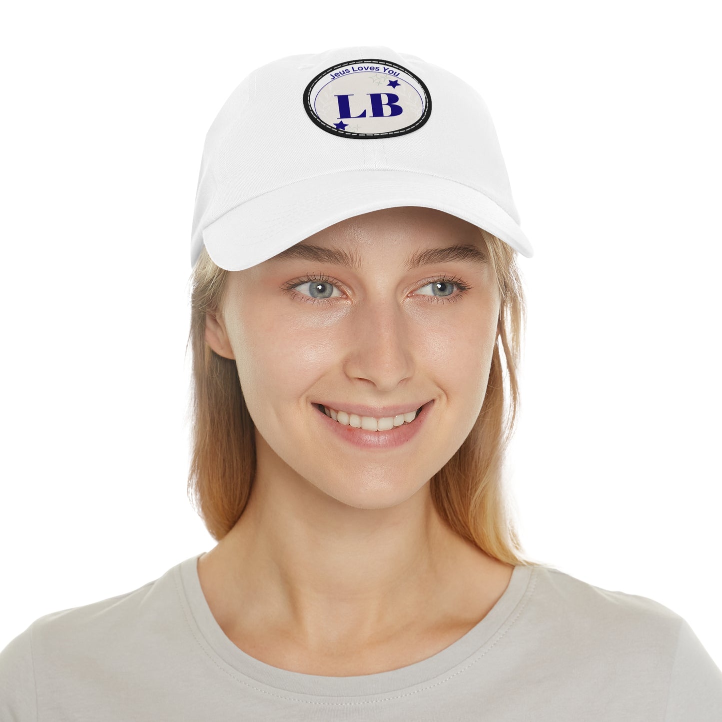 Round Leather Patch Dad Hat — "LB" Logo with "Jesus Loves You" Accent