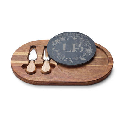 Engraved Charcuterie Board with Slate Inlay – 'Jesus Love You' Floral Monogram Cheese Set