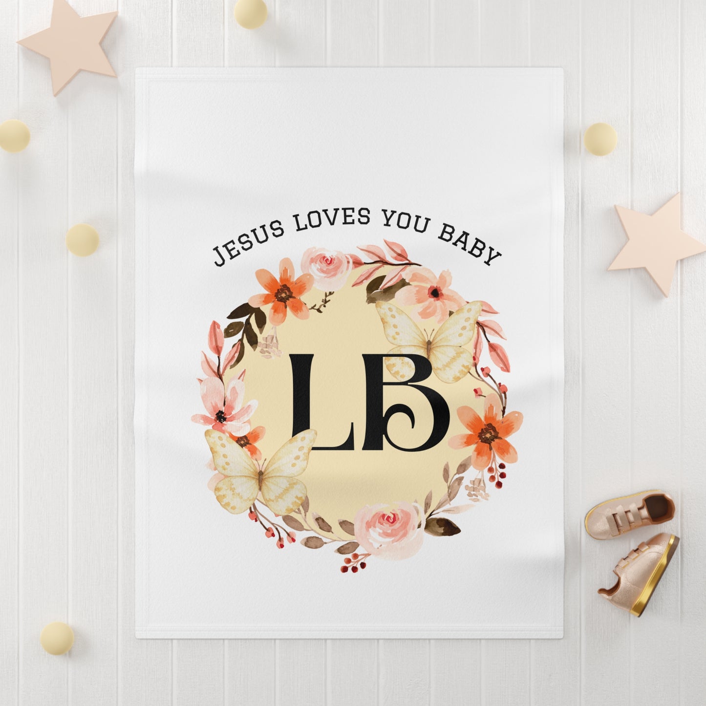 Jesus Loves You Baby Floral Monogram Baby Blanket