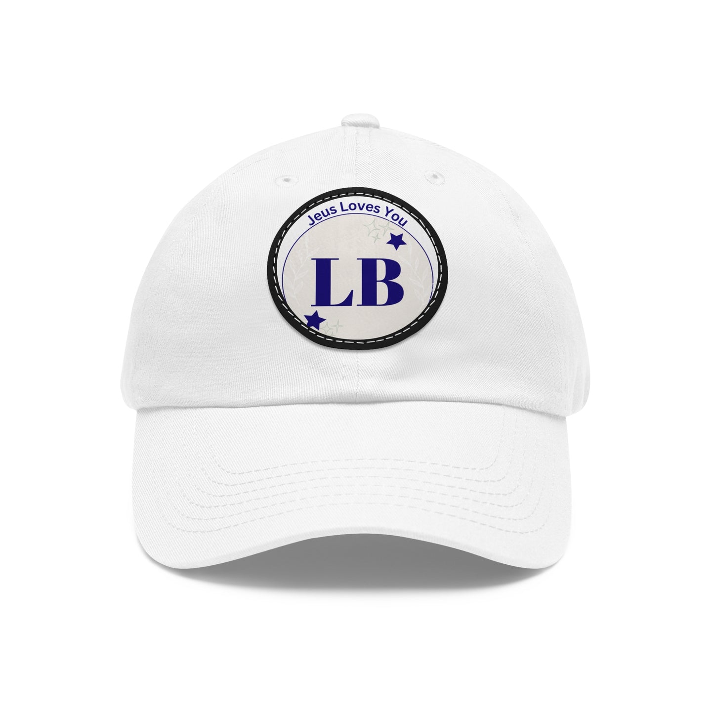 Round Leather Patch Dad Hat — "LB" Logo with "Jesus Loves You" Accent