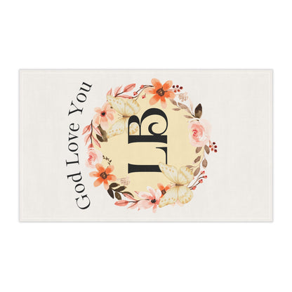Monogram Floral Tea Towel — "God Love You" Butterfly Kitchen Towel
