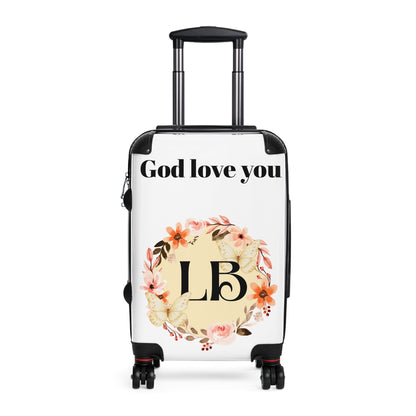 God Love You Floral Monogram Suitcase