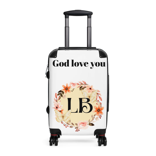 God Love You Floral Monogram Suitcase