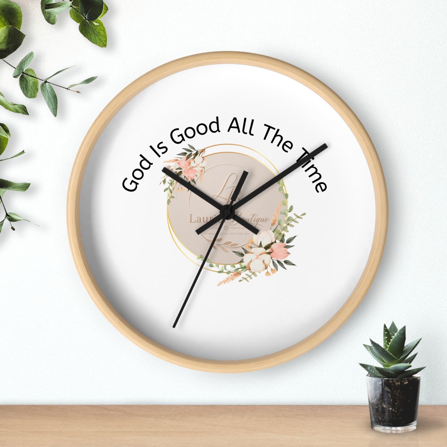 Wall Clock — "God Is Good All The Time" Floral Christian Wall Clock