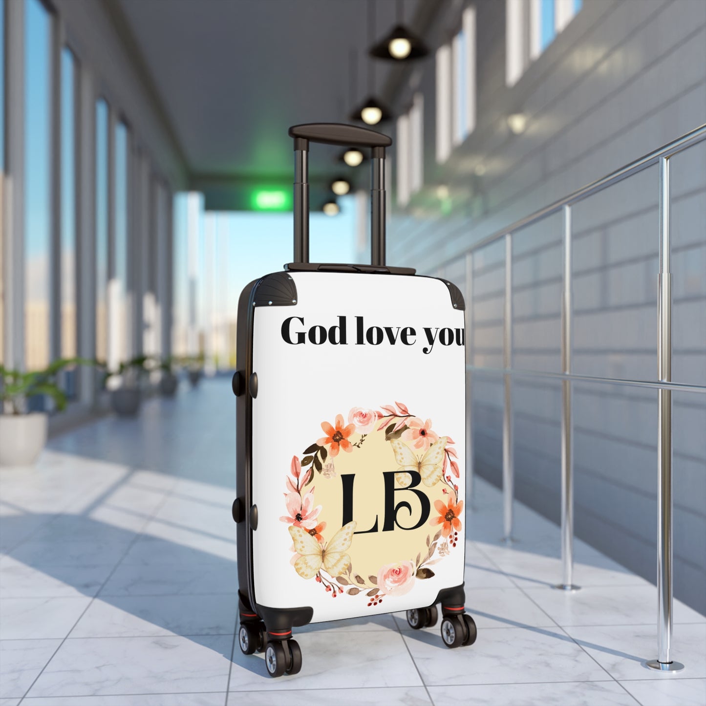God Love You Floral Monogram Suitcase