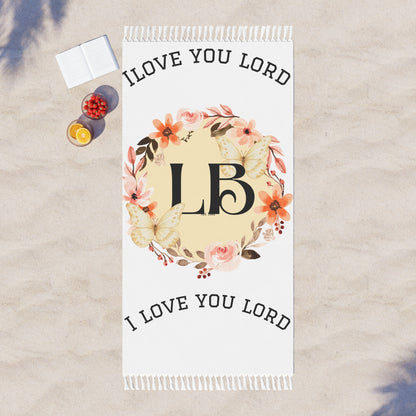 Boho Beach Towel – "I Love You Lord" Floral Monogram