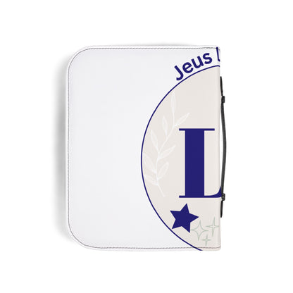 'Jesus Loves You' Bible Cover – Navy & White Monogram