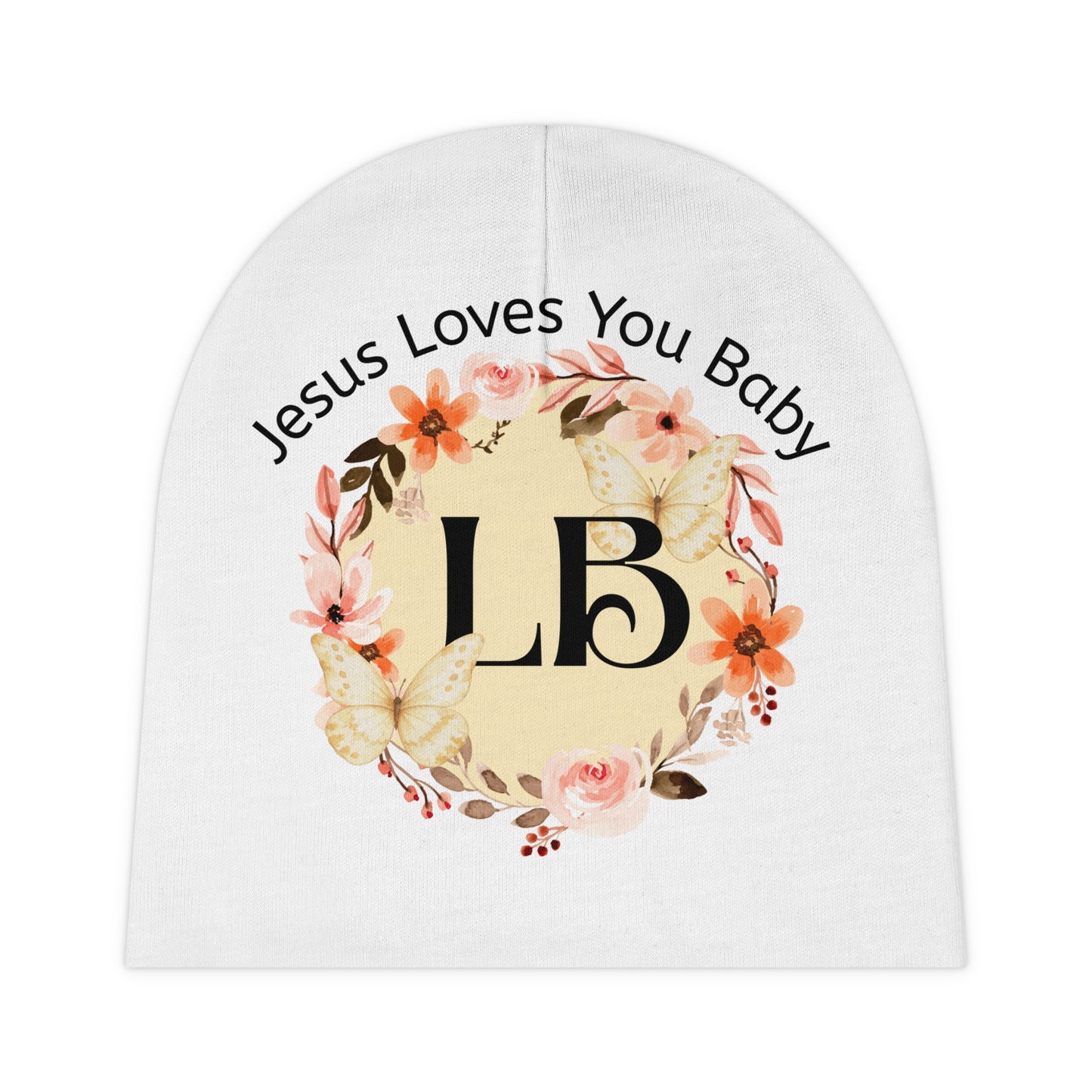Baby Beanie — "Jesus Loves You Baby" Floral Monogram Beanie