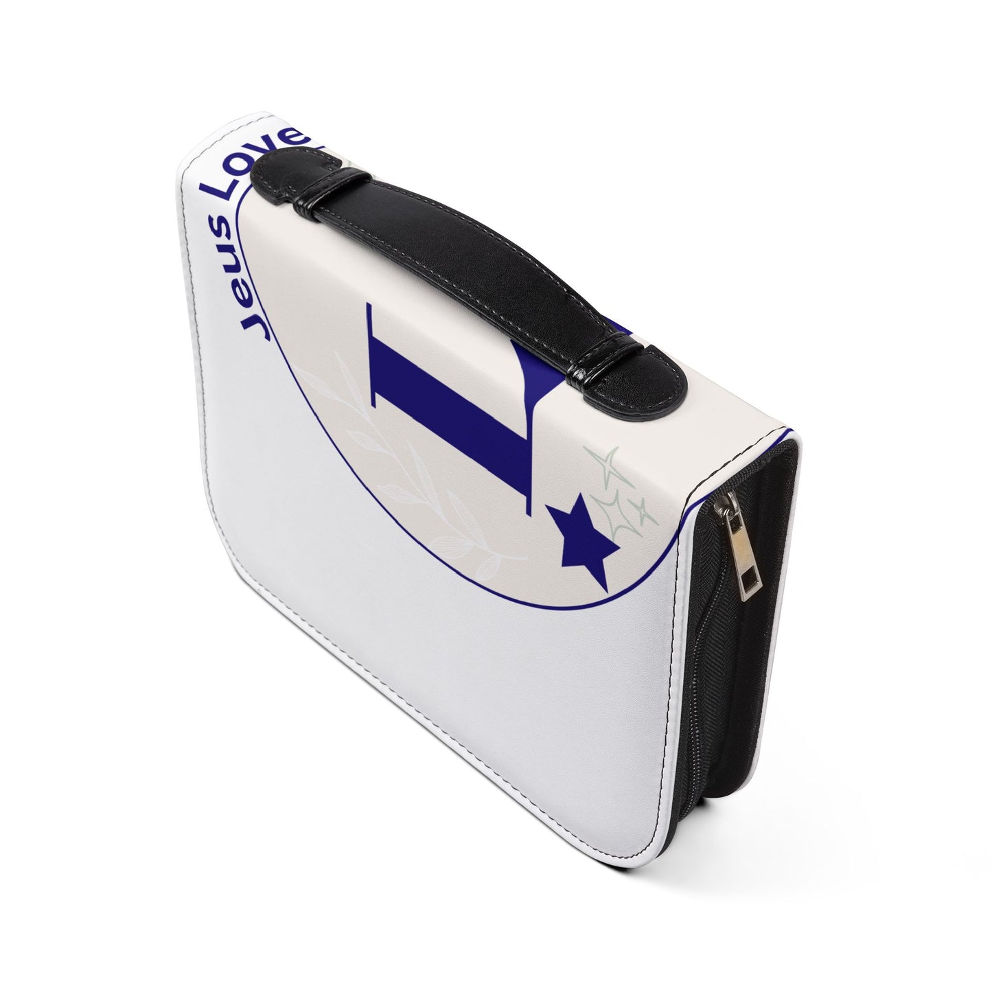 'Jesus Loves You' Bible Cover – Navy & White Monogram