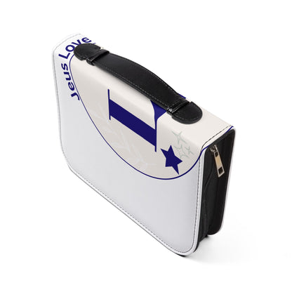 'Jesus Loves You' Bible Cover – Navy & White Monogram