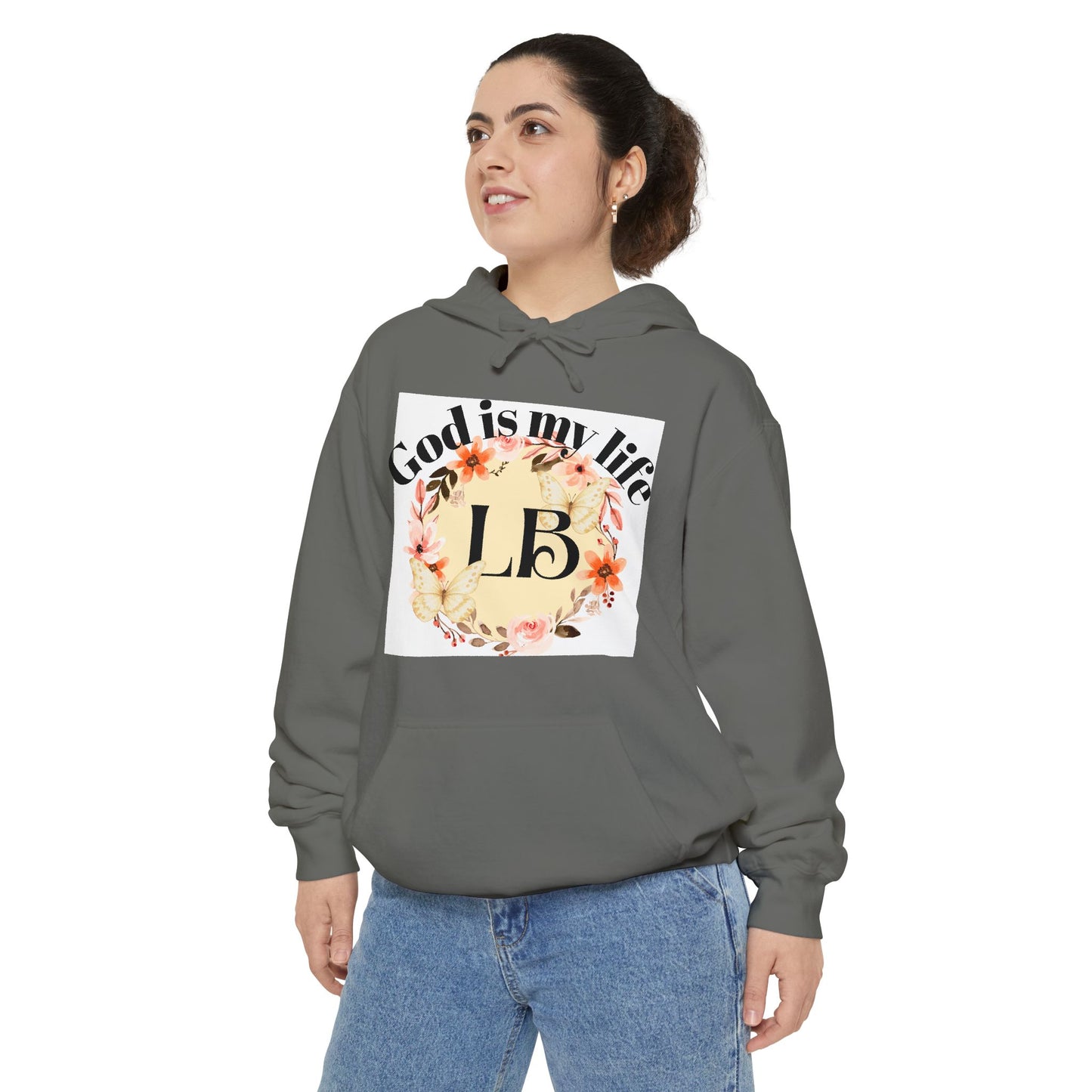 Christian Floral Hoodie — "God is my life" Monogram Sweatshirt