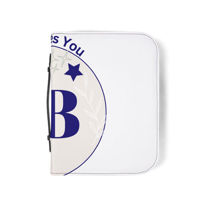 'Jesus Loves You' Bible Cover – Navy & White Monogram