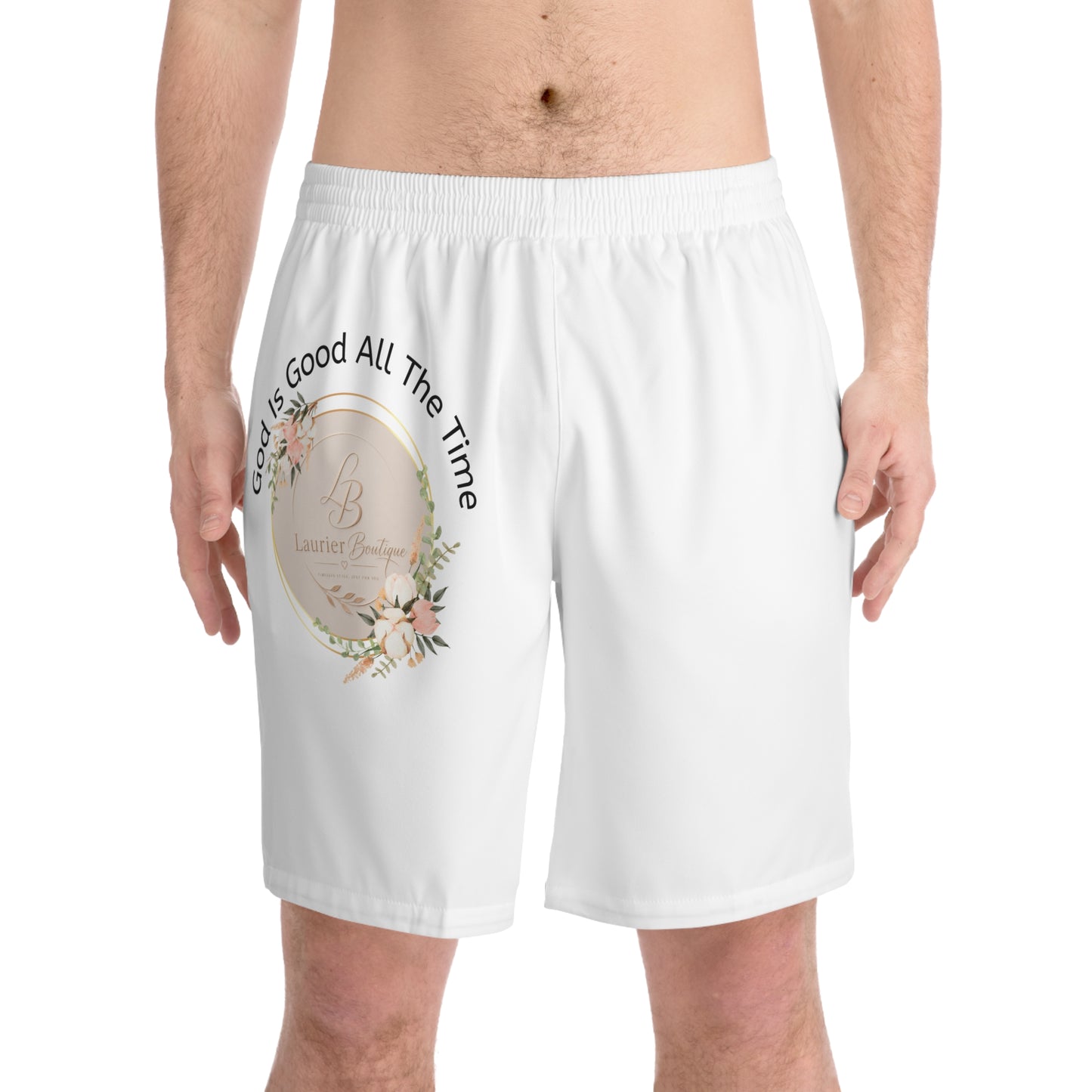 Beach Shorts — "God Is Good All The Time" Floral Faith Swim Trunks