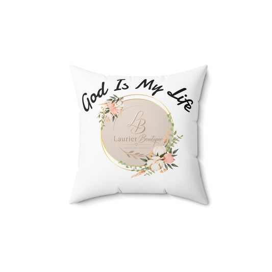 Square Pillow — "God Is My Life" Floral Logo Decorative Throw Pillow