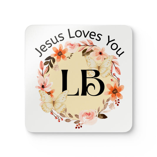 Jesus Loves You Floral Monogram Coasters (Set of 4)