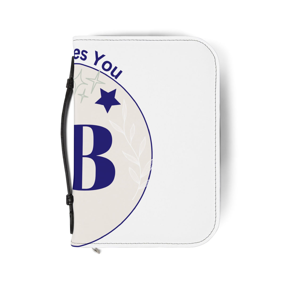 'Jesus Loves You' Bible Cover – Navy & White Monogram