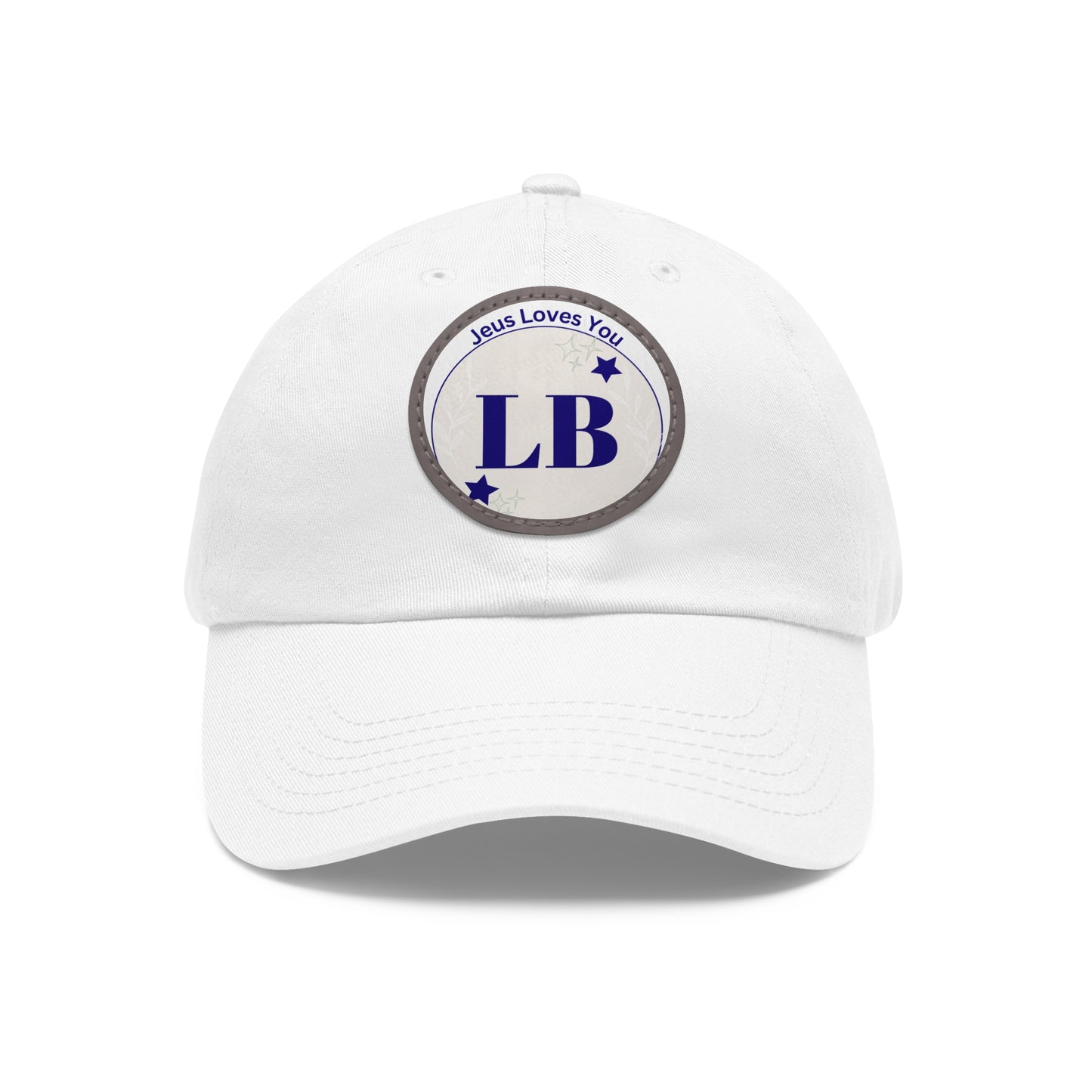 Round Leather Patch Dad Hat — "LB" Logo with "Jesus Loves You" Accent
