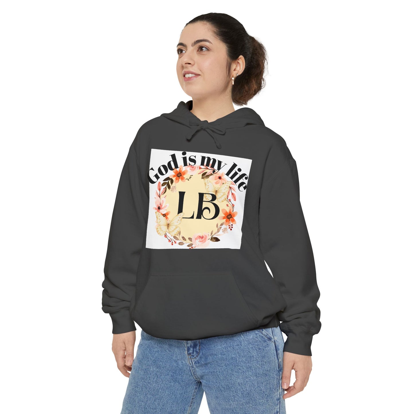 Christian Floral Hoodie — "God is my life" Monogram Sweatshirt