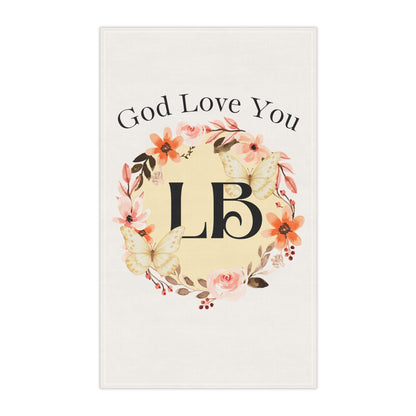 Monogram Floral Tea Towel — "God Love You" Butterfly Kitchen Towel