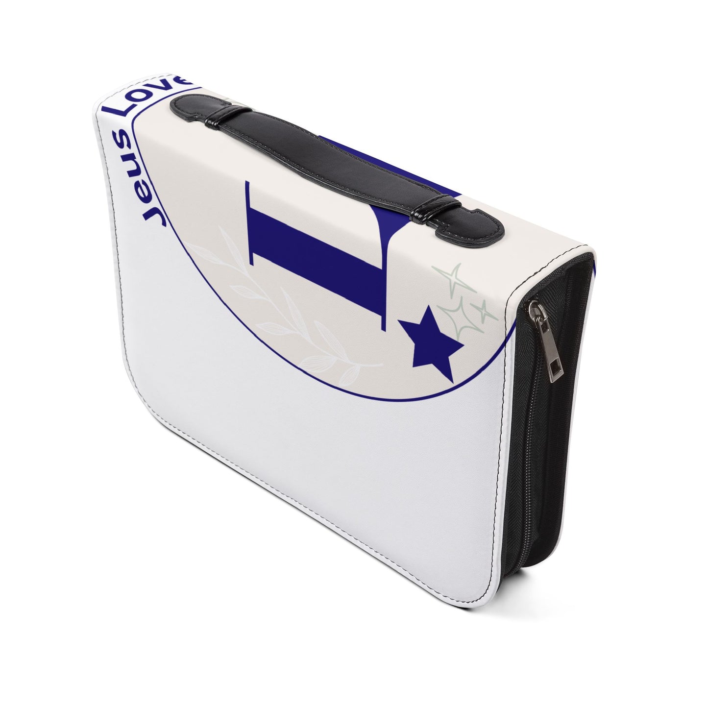'Jesus Loves You' Bible Cover – Navy & White Monogram
