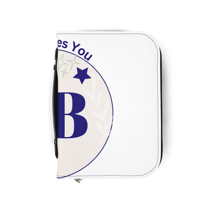'Jesus Loves You' Bible Cover – Navy & White Monogram