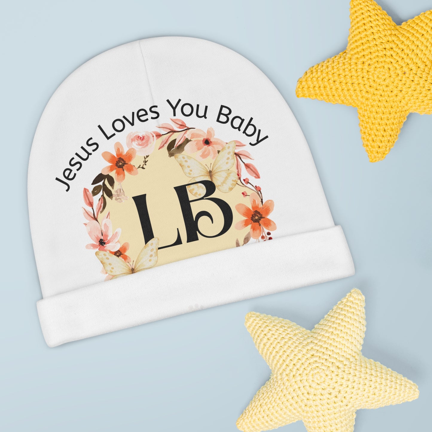 Baby Beanie — "Jesus Loves You Baby" Floral Monogram Beanie