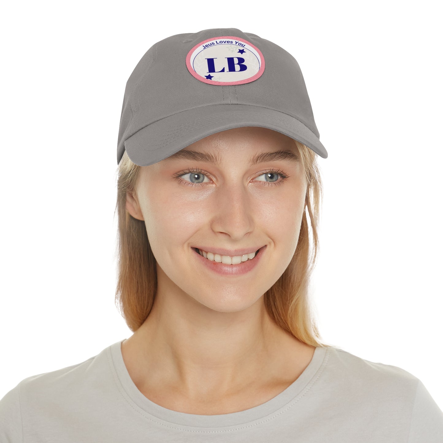 Round Leather Patch Dad Hat — "LB" Logo with "Jesus Loves You" Accent