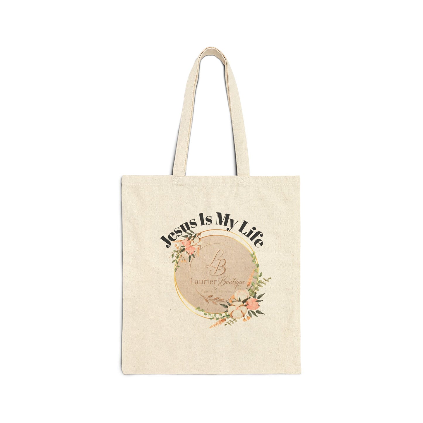 Jesus Is My Life Floral Canvas Tote Bag